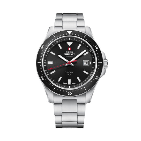 SWISS MILITARYSwiss Military SM34082 - 01 Men's Analog Quartz Watch - Stainless Steel with Black DialWATCHESEcecile