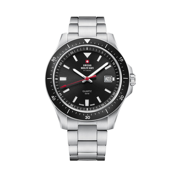 SWISS MILITARYSwiss Military SM34082 - 01 Men's Analog Quartz Watch - Stainless Steel with Black DialWATCHESEcecile