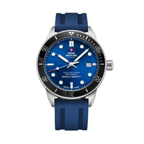 SWISS MILITARYSwiss Military SM34088.08 Men's Dive Watch - Stainless Steel with Blue Dial, 200M Water ResistanceWATCHESEcecile