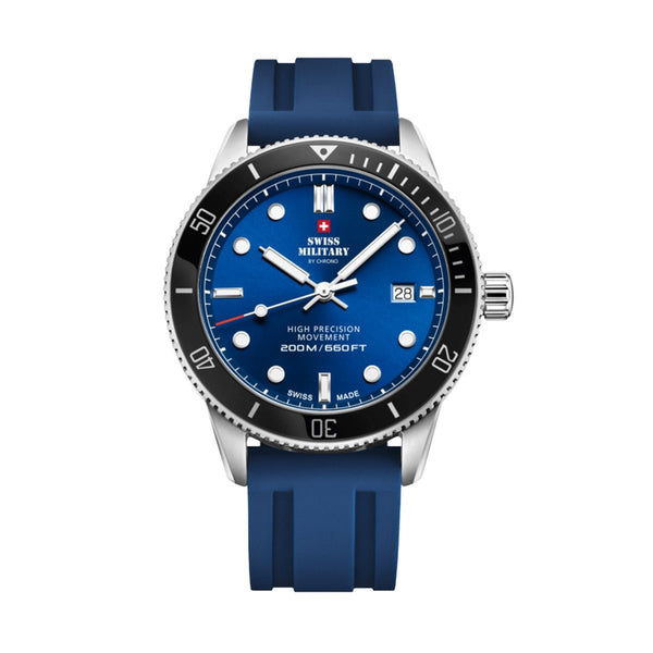 SWISS MILITARYSwiss Military SM34088.08 Men's Dive Watch - Stainless Steel with Blue Dial, 200M Water ResistanceWATCHESEcecile