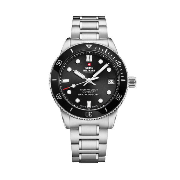 SWISS MILITARYSwiss Military SM34089.01 Women's Dive Watch - Stainless Steel with Black Dial, 200M Water ResistanceWATCHESEcecile