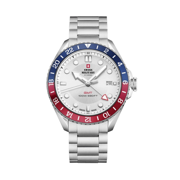 SWISS MILITARYSwiss Military SM34095.02 Men's GMT Quartz Watch - Stainless Steel with Silver DialWATCHESEcecile