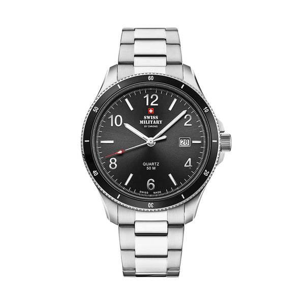 SWISS MILITARYSwiss Military by Chrono SM34096.01 Men's Watch - Black Dial, Stainless Steel BraceletWATCHESEcecile