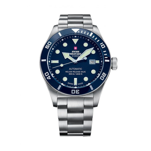 SWISS MILITARYSwiss Military SMA34075.02 Men's Automatic Dive Watch - Stainless Steel, Blue Dial, 500M Water ResistanceWATCHESEcecile