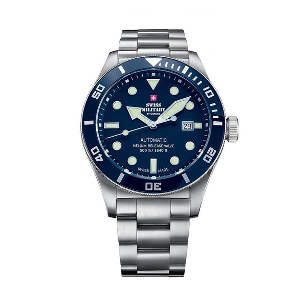 SWISS MILITARYSwiss Military SMA34075.02 Men's Automatic Dive Watch - Stainless Steel, Blue Dial, 500M Water ResistanceWATCHESEcecile