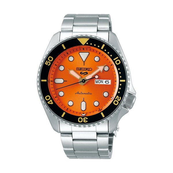 SEIKOSeiko 5 Sports SRPD59K1 Automatic Men's Watch - Orange Dial, Stainless Steel BraceletWATCHESEcecile