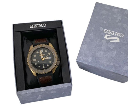 SEIKOSeiko 5 Sports SRPE80K1 Men's Automatic Watch - Black Dial, Bronze - Tone Case, Leather StrapWATCHESEcecile