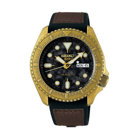 SEIKOSeiko 5 Sports SRPE80K1 Men's Automatic Watch - Black Dial, Bronze - Tone Case, Leather StrapWATCHESEcecile