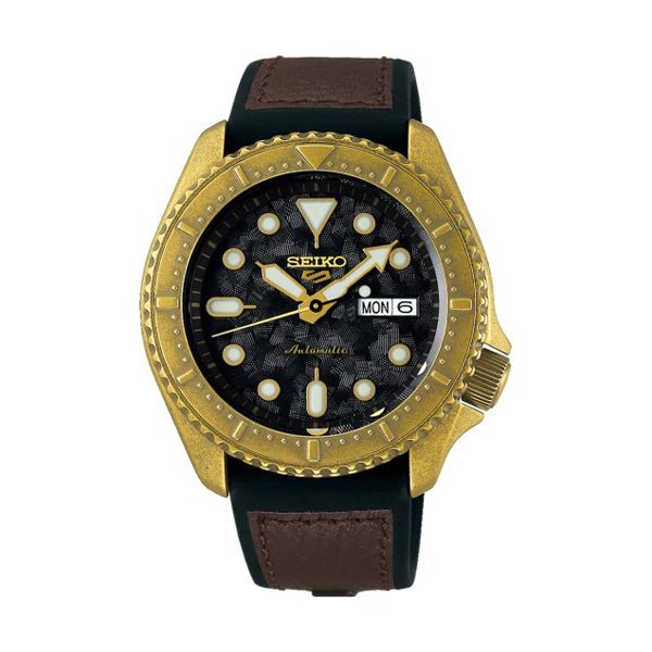 SEIKOSeiko 5 Sports SRPE80K1 Men's Automatic Watch - Black Dial, Bronze - Tone Case, Leather StrapWATCHESEcecile