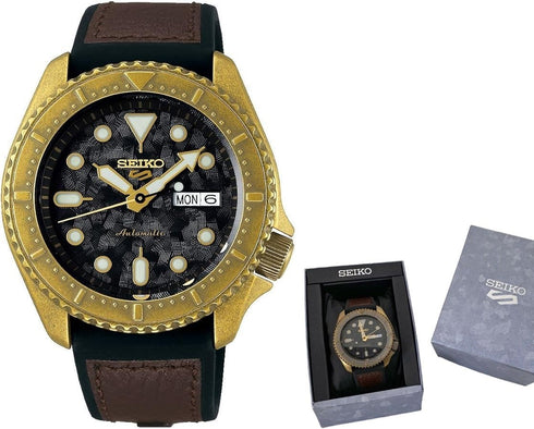 SEIKOSeiko 5 Sports SRPE80K1 Men's Automatic Watch - Black Dial, Bronze - Tone Case, Leather StrapWATCHESEcecile