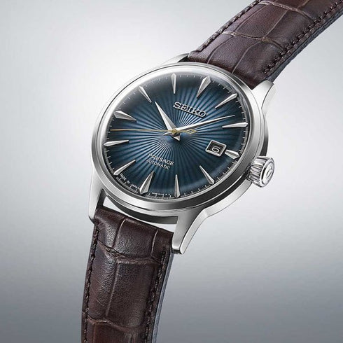 SEIKOSeiko Presage SRPK15J1 Men's Automatic Watch - Blue Dial, Brown Leather StrapWATCHESEcecile