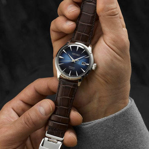 SEIKOSeiko Presage SRPK15J1 Men's Automatic Watch - Blue Dial, Brown Leather StrapWATCHESEcecile