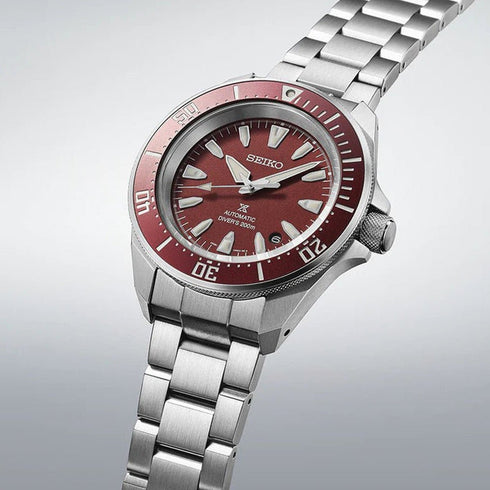 SEIKOSeiko Prospex SRPL11K1 'Samurai' Automatic Men's Dive Watch - Red Dial, Stainless Steel BraceletWATCHESEcecile