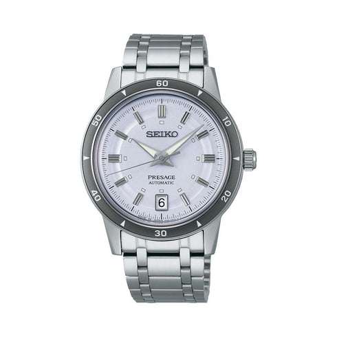 SEIKOSeiko Presage SRPL73J1 Style 60's Auto Watch - Silvery Violet Dial, Steel BraceletWATCHESEcecile