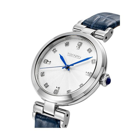 SEIKOSeiko SRZ545P1 Women's Quartz Watch, White Dial, Blue Leather StrapWATCHESEcecile