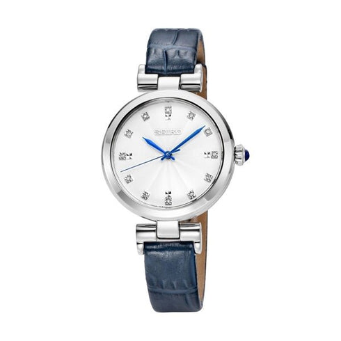 SEIKOSeiko SRZ545P1 Women's Quartz Watch, White Dial, Blue Leather StrapWATCHESEcecile