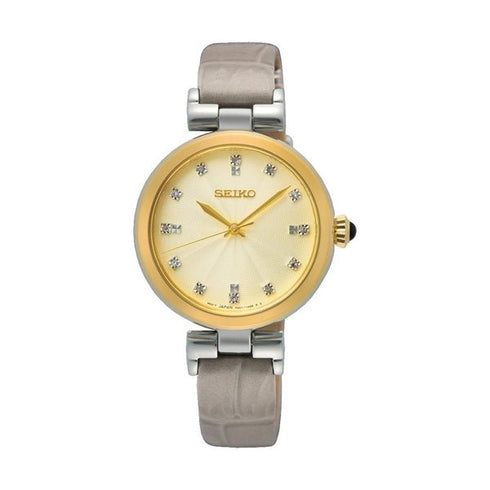 SEIKOSeiko SRZ546P1 Women's Quartz Watch, Champagne Dial, Beige Leather StrapWATCHESEcecile