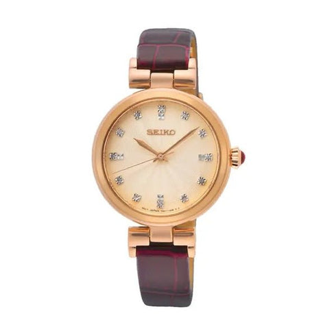 SEIKOSeiko SRZ548P1 Women's Quartz Watch, Rose Gold - Tone Case, Brown Leather StrapWATCHESEcecile