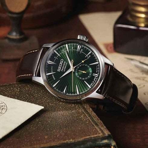 SEIKOSeiko Presage SSA459J1 Men's Automatic Watch - Green Dial, Power Reserve Indicator, Leather StrapWATCHESEcecile