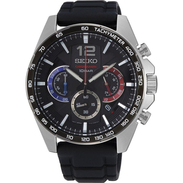 SEIKOSeiko Watches Mod. Seiko SSB347P1 Men's Quartz Chronograph Watch - Black Dial, Black Silicone StrapWATCHESEcecile