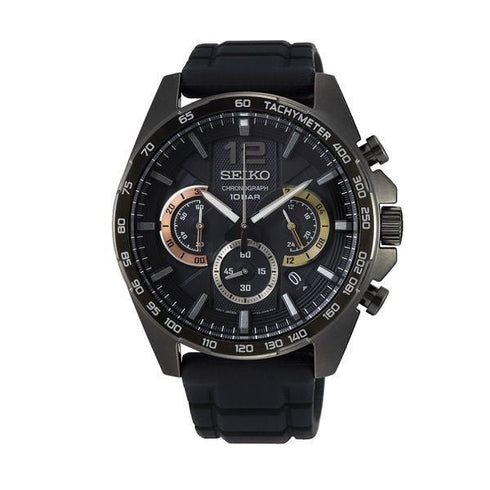 SEIKOSeiko SSB349P1 Men's Chronograph Watch, Black Dial, Black Silicone StrapWATCHESEcecile