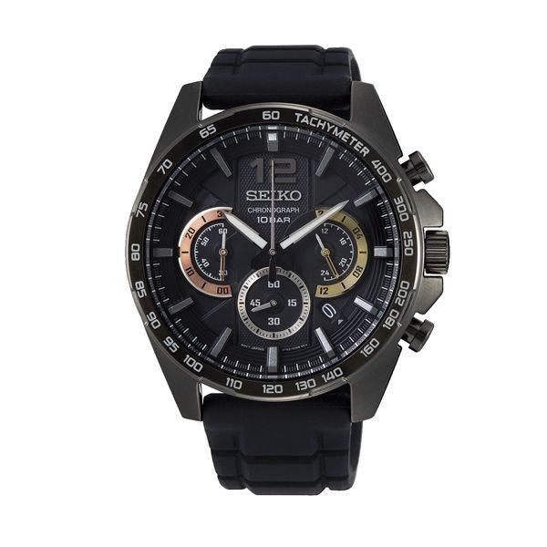 SEIKOSeiko SSB349P1 Men's Chronograph Watch, Black Dial, Black Silicone StrapWATCHESEcecile