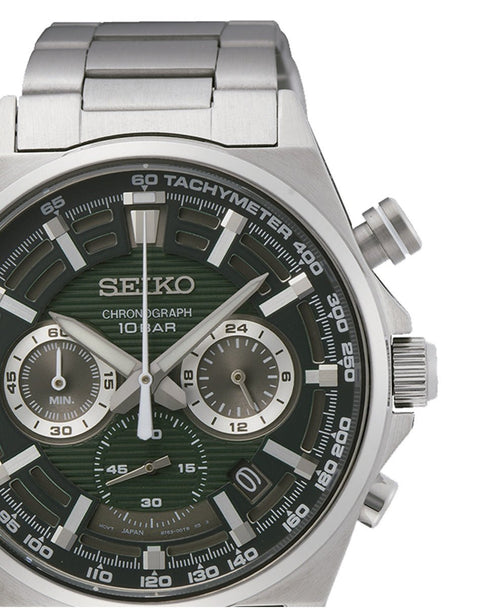 SEIKOSeiko SSB405P1 Men's Chronograph Watch, Green Dial, Stainless Steel BraceletWATCHESEcecile