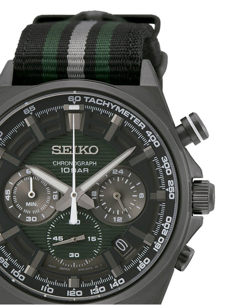 SEIKOSeiko SSB411P1 Men's Chronograph Watch, Green Dial, Black Nylon StrapWATCHESEcecile
