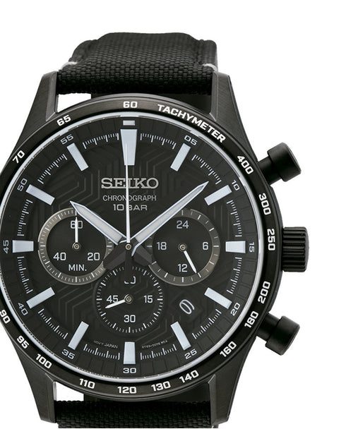 SEIKOSeiko SSB417P1 Men's Chronograph Watch, Black Dial, Black Nylon StrapWATCHESEcecile