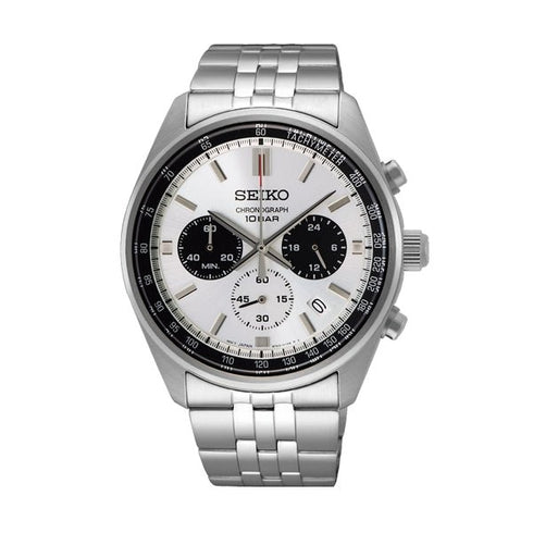 SEIKOSeiko SSB425P1 Men's Chronograph Watch, White Dial, Stainless Steel BraceletWATCHESEcecile