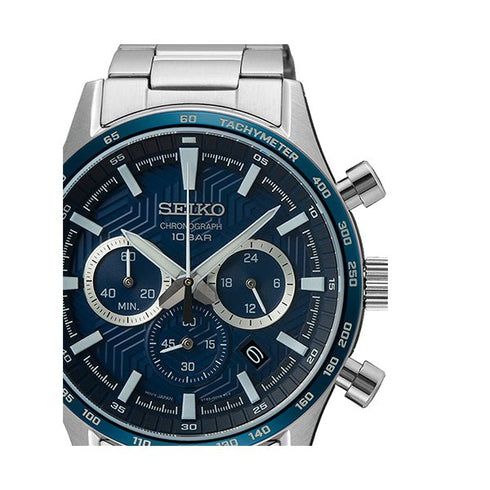 SEIKOSeiko SSB445P1 Men's Chronograph Watch, Blue Dial, Stainless Steel BraceletWATCHESEcecile