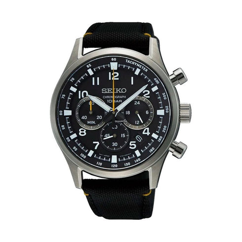 SEIKOSeiko SSB449P1 Men's Chronograph Watch, Black Dial, Black Nylon StrapWATCHESEcecile