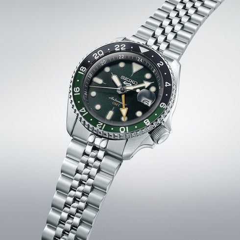SEIKOSeiko 5 Sports SSK035K1 Automatic GMT Men's Watch - Green Dial, Steel BraceletWATCHESEcecile