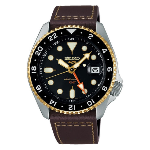 SEIKOSeiko 5 Sports SSK036K1 Automatic GMT Men's Watch - Black Dial, Brown Leather StrapWATCHESEcecile