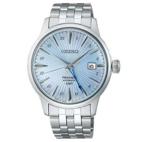 SEIKOSeiko Presage SSK037J1 Cocktail Time GMT Men's Watch - Light Blue Dial, Stainless Steel BraceletWATCHESEcecile