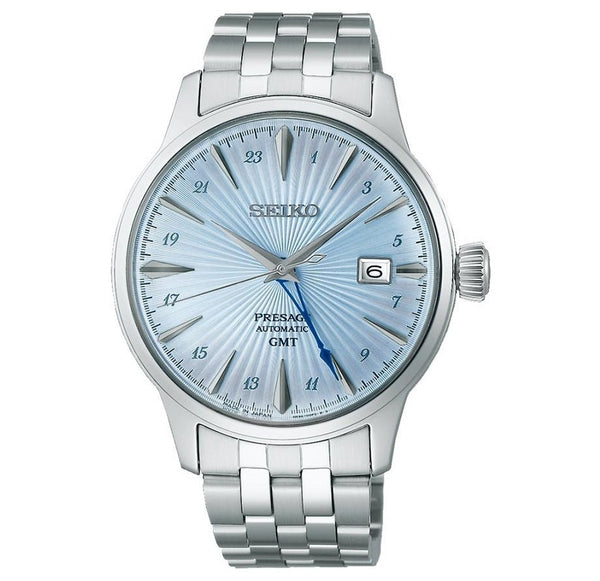 SEIKOSeiko Presage SSK037J1 Cocktail Time GMT Men's Watch - Light Blue Dial, Stainless Steel BraceletWATCHESEcecile