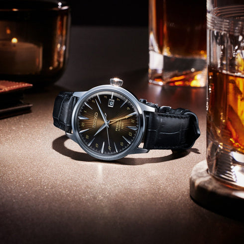SEIKOSeiko Presage SSK039J1 'Rusty Nail' Cocktail Time GMT Men's Watch - Brown Gradient Dial, Black Leather StrapWATCHESEcecile