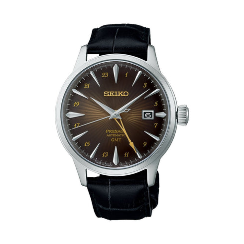 SEIKOSeiko Presage SSK039J1 'Rusty Nail' Cocktail Time GMT Men's Watch - Brown Gradient Dial, Black Leather StrapWATCHESEcecile