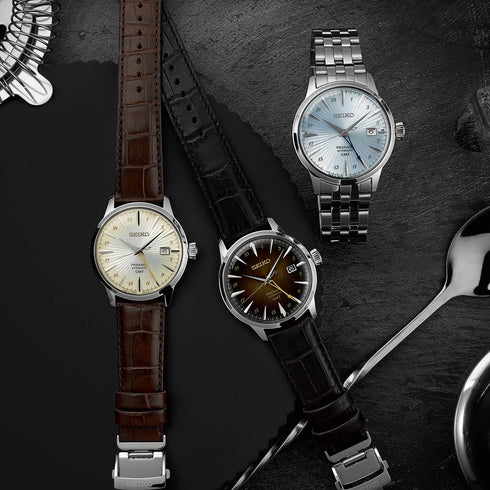 SEIKOSeiko Presage SSK041J1 'Acacia' Cocktail Time GMT Men's Watch - Champagne Dial, Brown Leather StrapWATCHESEcecile