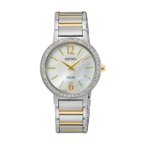 SEIKOSeiko SUP469P1 Women's Solar Watch, Mother of Pearl Dial, Two - Tone Stainless Steel BraceletWATCHESEcecile