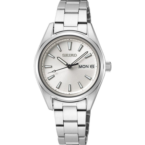 SEIKOSeiko SUR349P1 Women's Quartz Watch - Silver Dial, Day - Date, Stainless Steel BraceletWATCHESEcecile