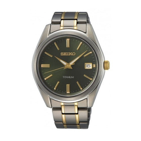 SEIKOSeiko SUR377P1 Men's Titanium Quartz Watch, Green Dial, Two - Tone Titanium BraceletWATCHESEcecile