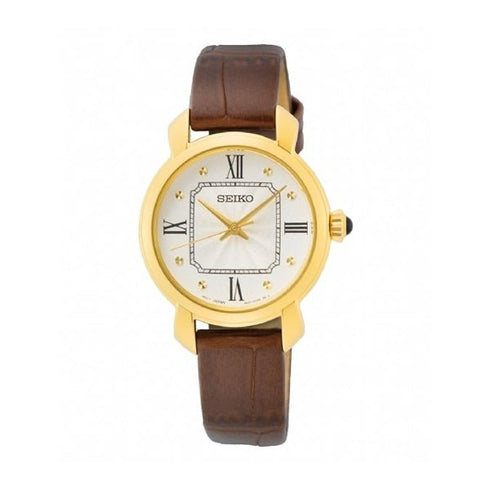 SEIKOSeiko SUR500P1 Women's Quartz Watch, White Dial, Brown Leather StrapWATCHESEcecile