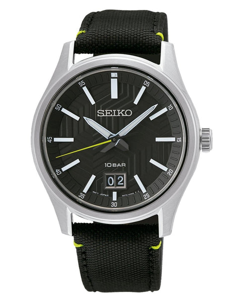 SEIKOSeiko SUR517P1 Men's Quartz Watch - Black Dial, Big Date Display, Nylon StrapWATCHESEcecile