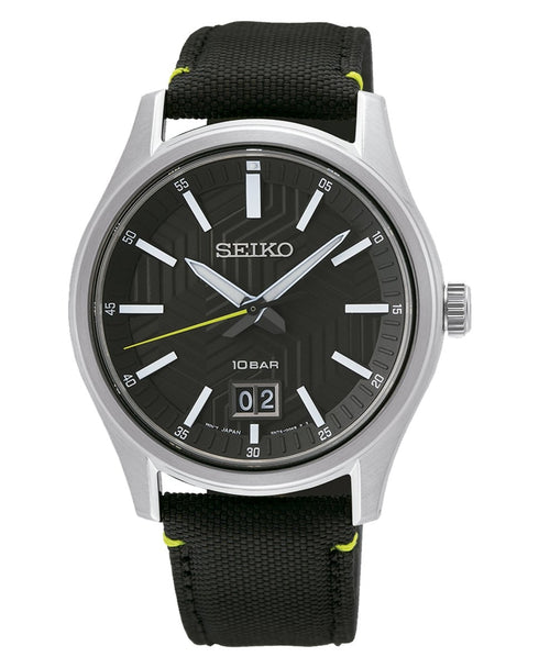 SEIKOSeiko SUR517P1 Men's Quartz Watch - Black Dial, Big Date Display, Nylon StrapWATCHESEcecile