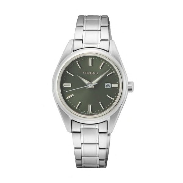 SEIKOSeiko SUR533P1 Women's Quartz Watch – Green Sunray Dial, Stainless Steel BraceletWATCHESEcecile