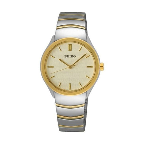 SEIKOSeiko SUR550P1 Women's Quartz Watch, Beige Dial, Two - Tone Stainless Steel BraceletWATCHESEcecile