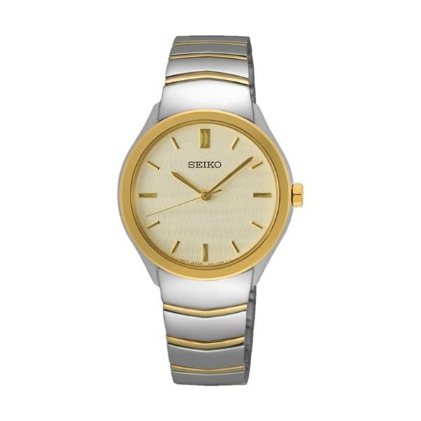 SEIKOSeiko SUR550P1 Women's Quartz Watch, Beige Dial, Two - Tone Stainless Steel BraceletWATCHESEcecile