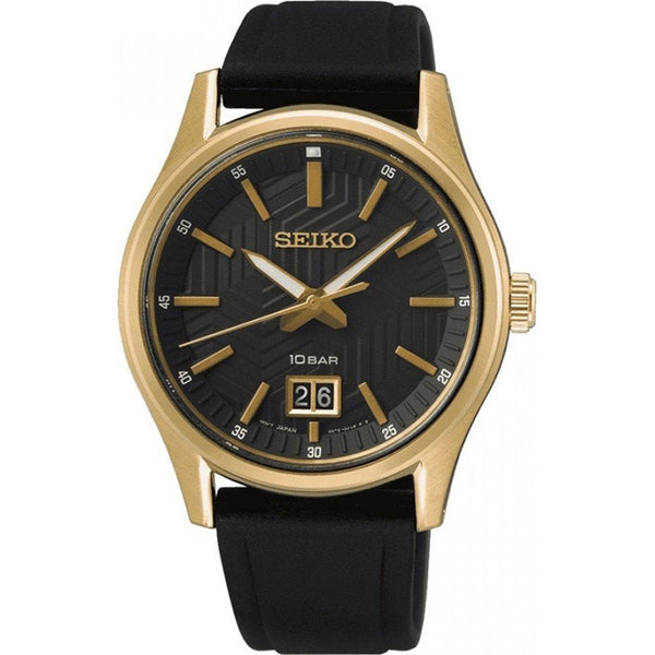 SEIKOSeiko SUR560P1 Men's Quartz Watch, Black Dial, Gold - Tone Stainless Steel Case, Black Silicone StrapWATCHESEcecile
