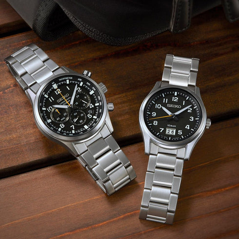SEIKOSeiko SUR569P1 Men's Quartz Watch, Black Dial, Stainless Steel BraceletWATCHESEcecile